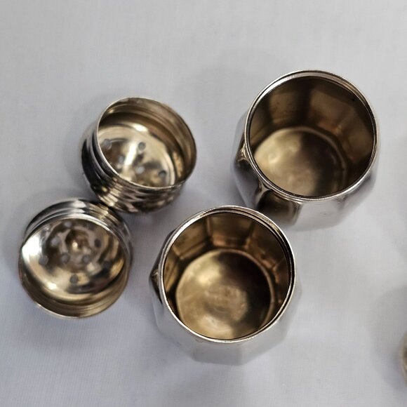 4 Silverplate Mini Salt Pepper Shakers 1.5" Baronial plate vtg rustic style - Picture 6 of 10